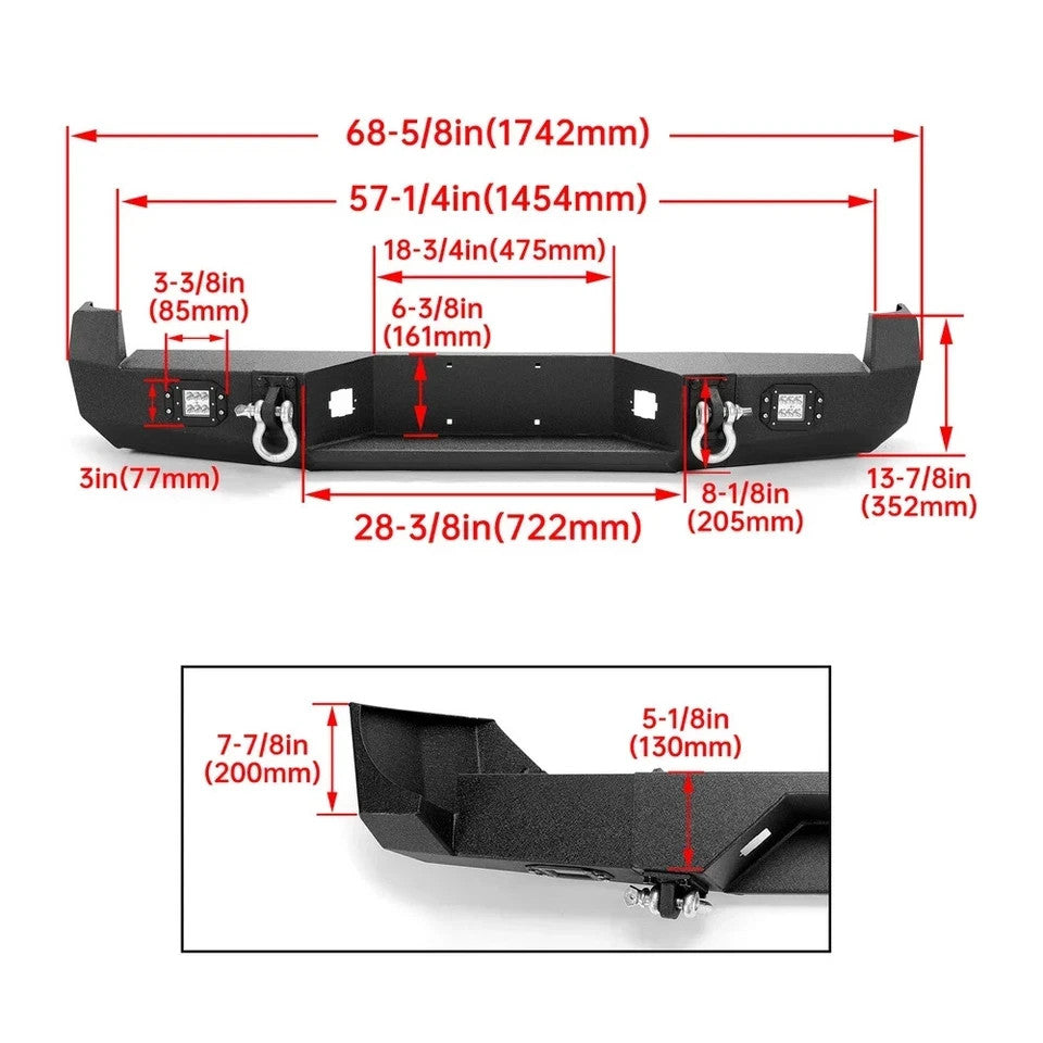 HECASA For 2005-2015 Toyota Tacoma New Steel Rear Bumper W/LED Lights & D-Rings