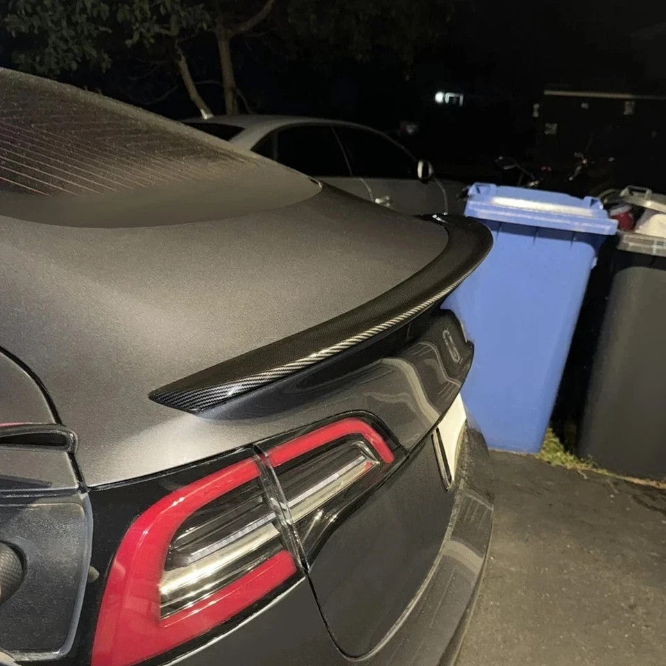 For Tesla Model 3 2017-2023 Rear Spoiler Trunk Lip Carbon Fiber Look Duck Tail