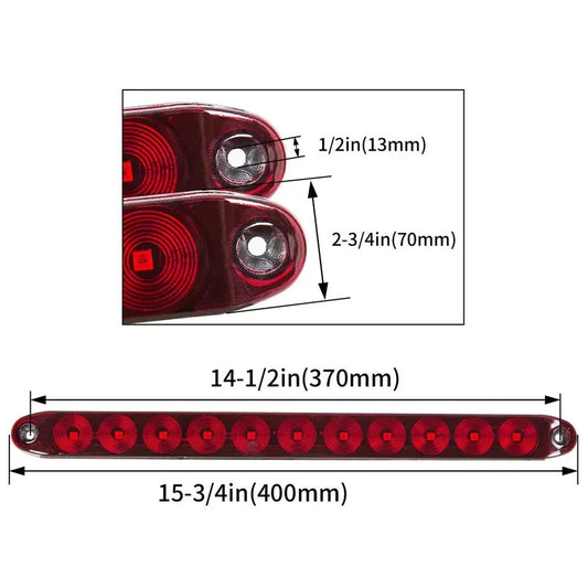 2pcs 16" Red 11 LED Trailer Truck Light Bar Stop Turn Tail Rear Brake Lamp Strip