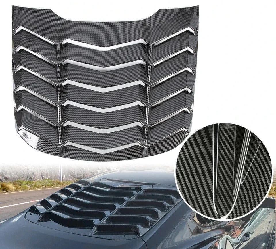 Carbon Fiber Style Window Louver Cover Sun Shade Vent For 2015-2023 Ford Mustang