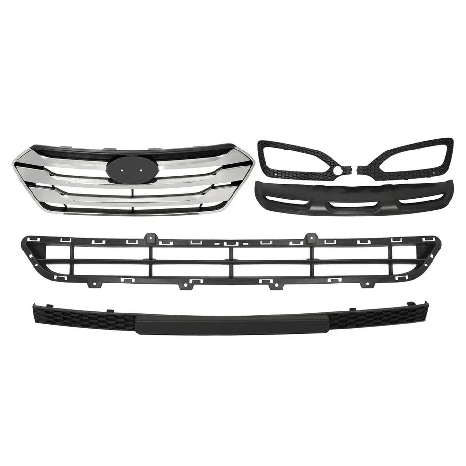 For 2013-2016 Hyundai Santa Fe Sport Upper Lower Grille Fog Light Bezels Set