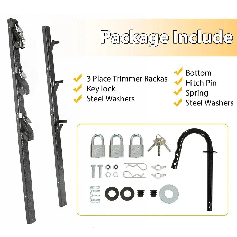 HECASA 3 Place Weeder Edge Trimmer Rack For OPEN Landscape Trailer Lockable