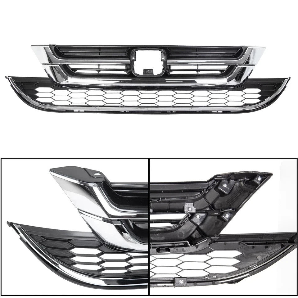 Fits Honda 2010-2011 CRV CR-V Chrome Front Upper & Lower Honeycomb Grill Grille