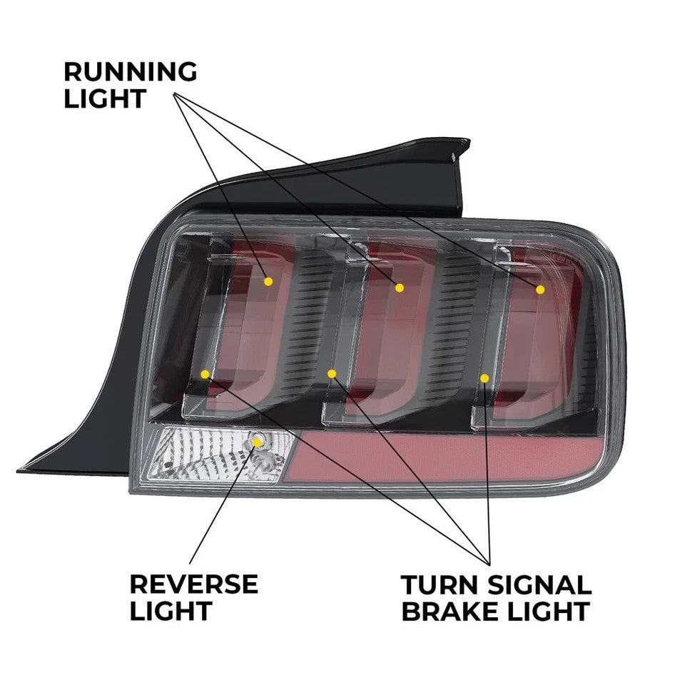 HECASA Clear LED Tube Tail Lights For Ford Mustang 2005-2009 Signal Brake Lamps