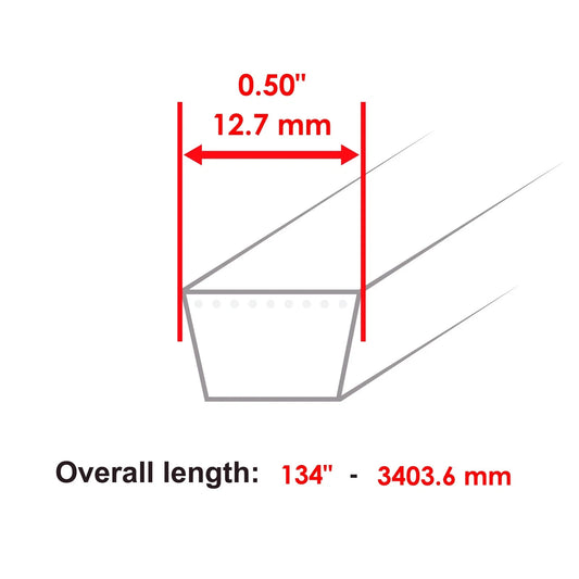Deck Belt for MTD RZT-50 RZT50 ZT-50 ZT50 Zero-Turn Mower 50" Deck 1/2x134"