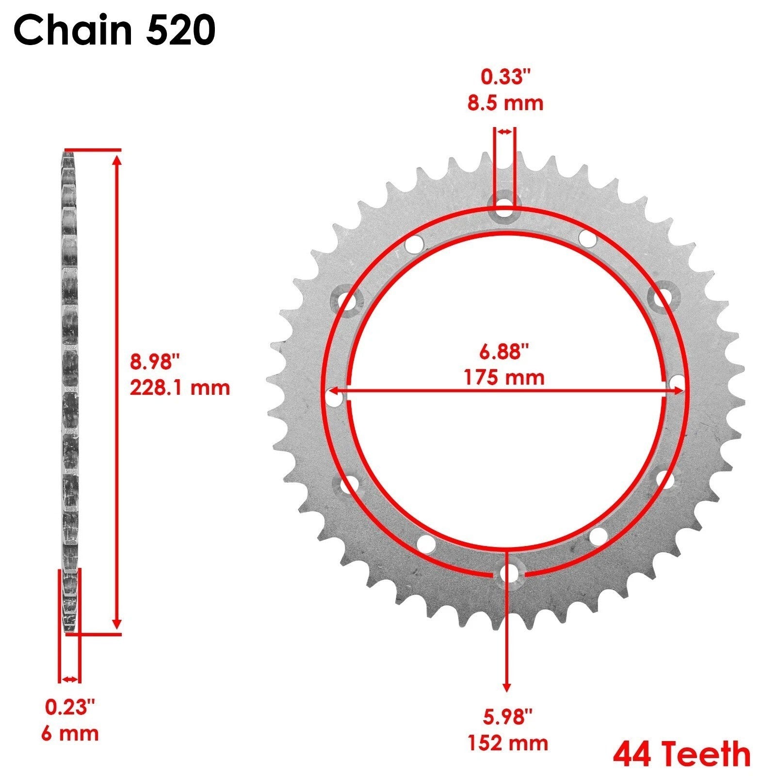 Black O-Ring Drive Chain & Sprockets Kit for Yamaha It175 1980-83 / It200 84-86