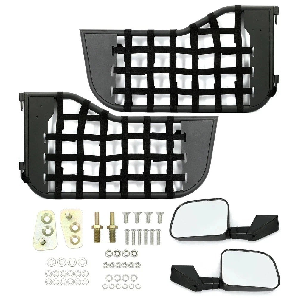 For 1976-1995 Jeep CJ7/YJ Wrangler 2DR Black Tubular Trail Door With Side Mirror