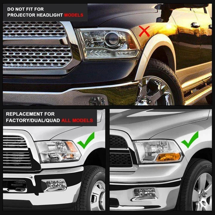 Pair LED DRL Black Headlights For  Dodge Ram 1500 2500 3500 Halogen 2009-2018
