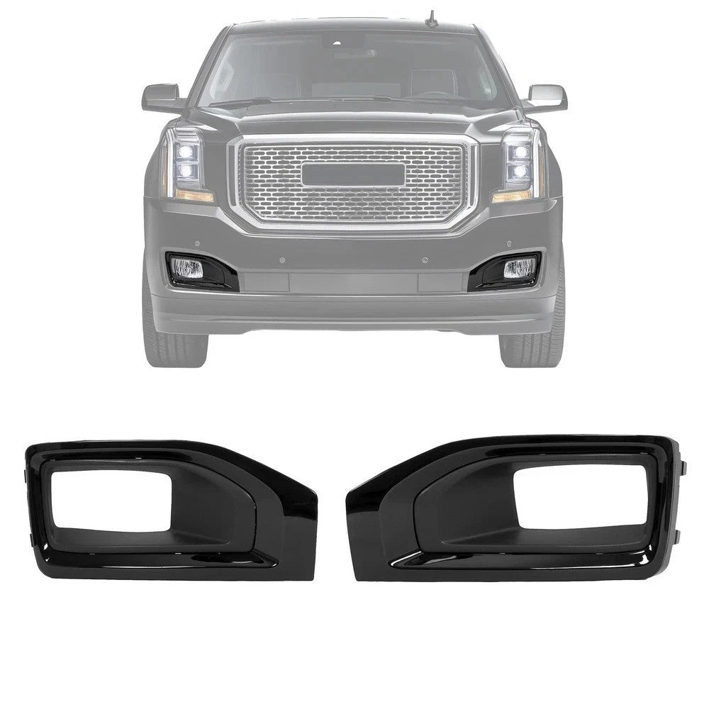 Gloss Black Fog Light Bezel Cover Trim LH RH For GMC Yukon / Yukon XL 2015-2020
