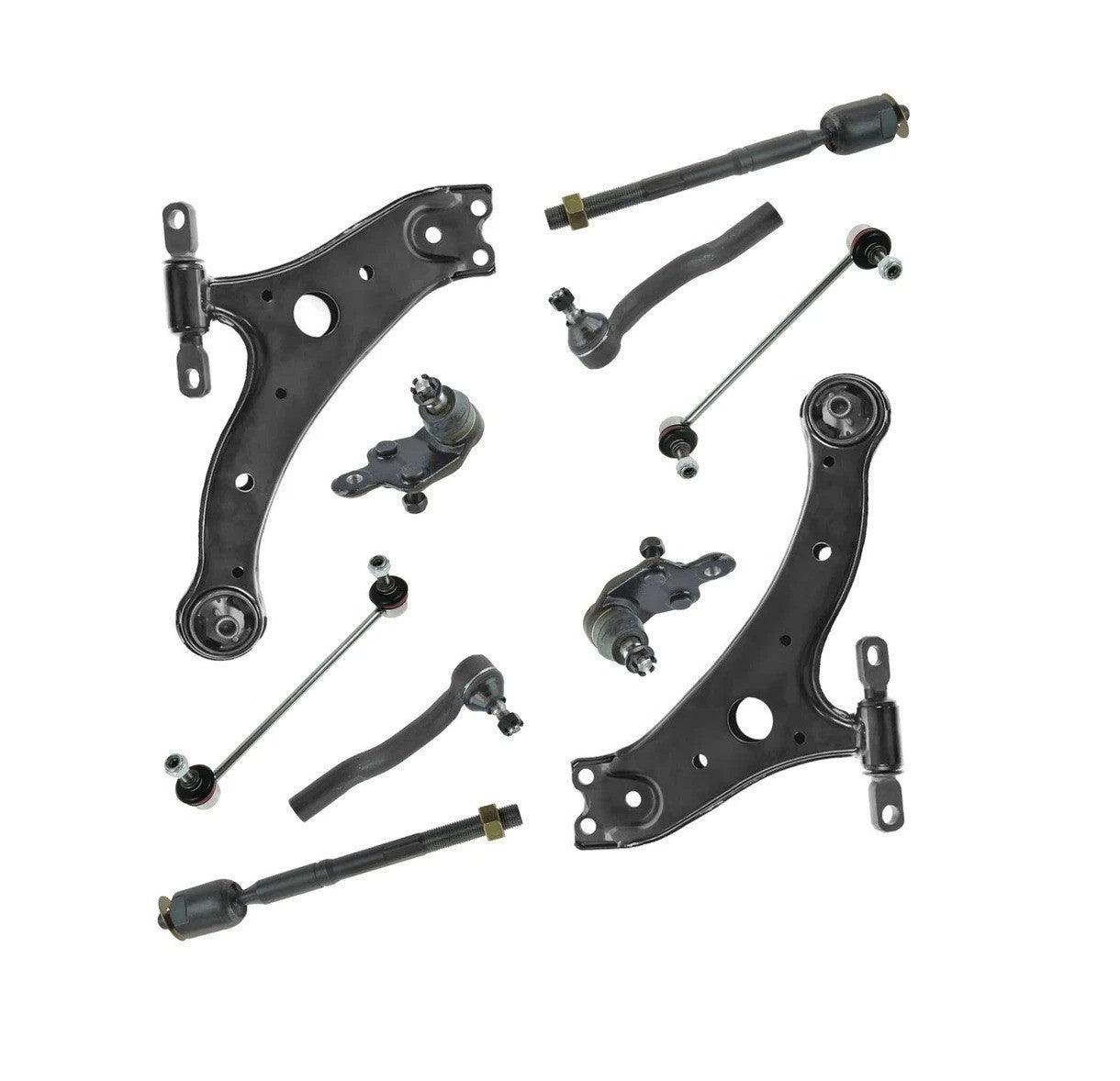 10 Piece Steering & Suspension Kit Control Arms Tie Rods Sway Bar End Links New