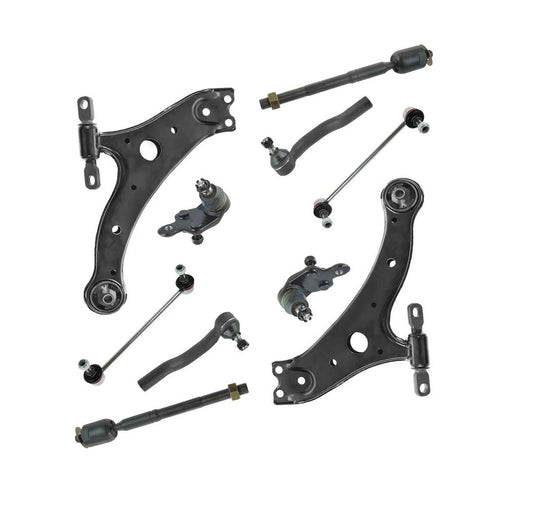 10 Piece Steering & Suspension Kit Control Arms Tie Rods Sway Bar End Links New
