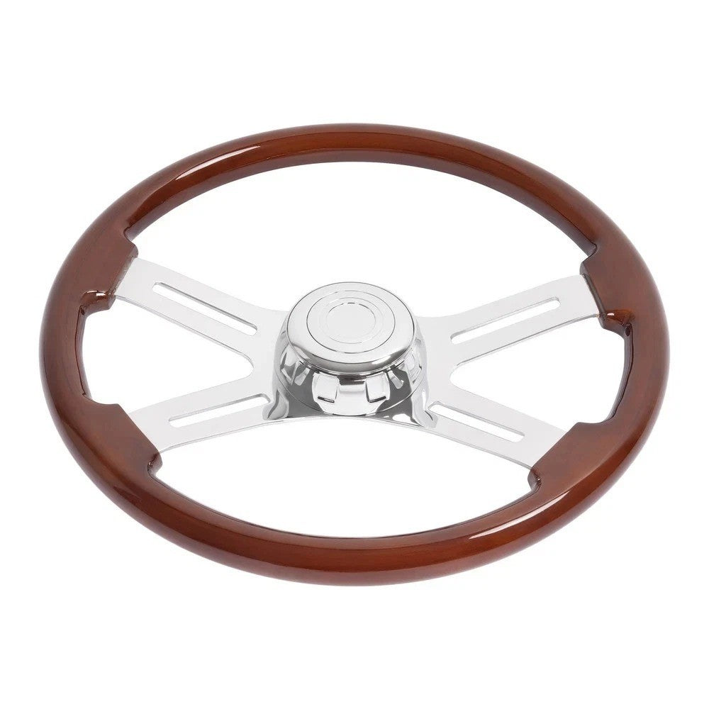 Freightliner/Kenworth/Peterbilt/Volvo 18in Wood Steering Wheel Chrome 4 Spoke