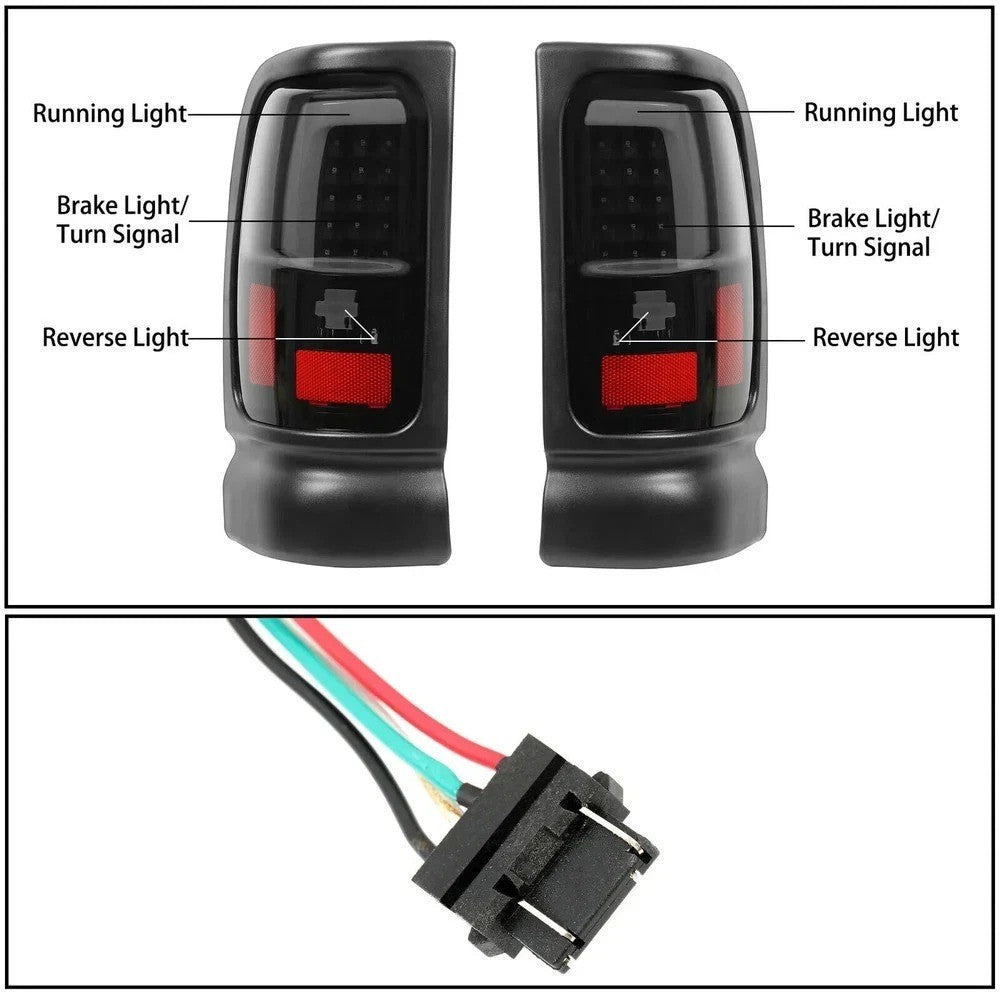 2PCS LED Tube Tail Lights Brake Lamps For 1994-2001 02 Dodge Ram 1500 2500 3500