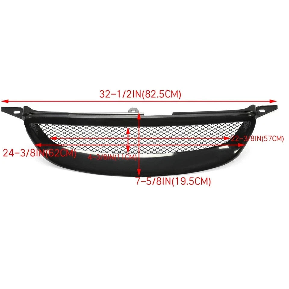 HECASA For 2003-07 Toyota Corolla Mesh ABS Front Grille Glossy Black Metal Hood