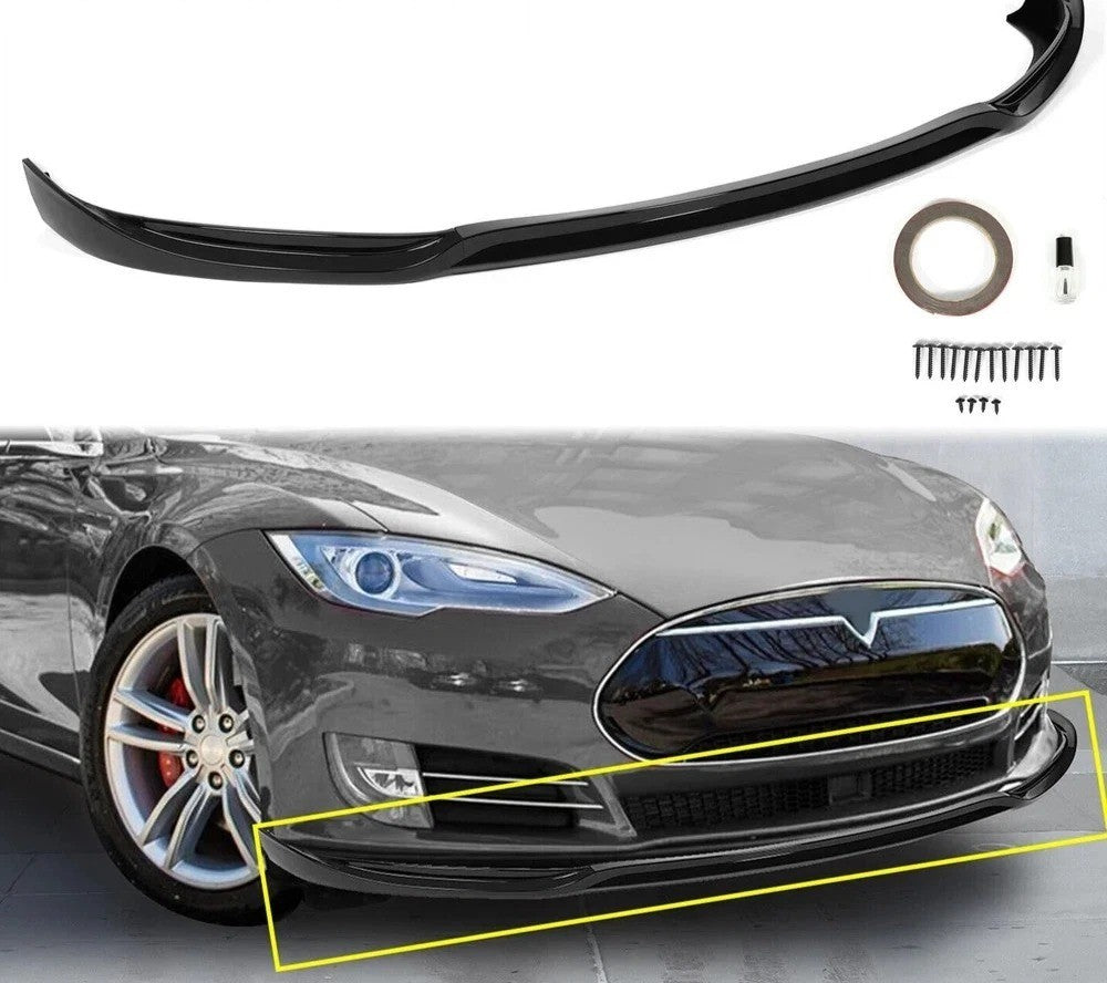 Fits 12-16 2017 Tesla S Glossy Black Front Bumper Body Kits Lip Spoiler Splitter