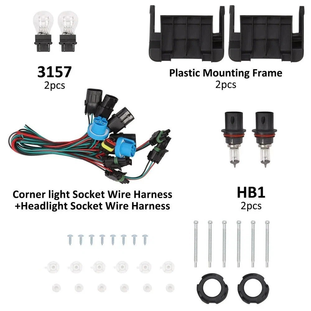 Pair Headlight w/Adjusters + Corner Light & Bezel For Peterbilt 375 385 Halogen