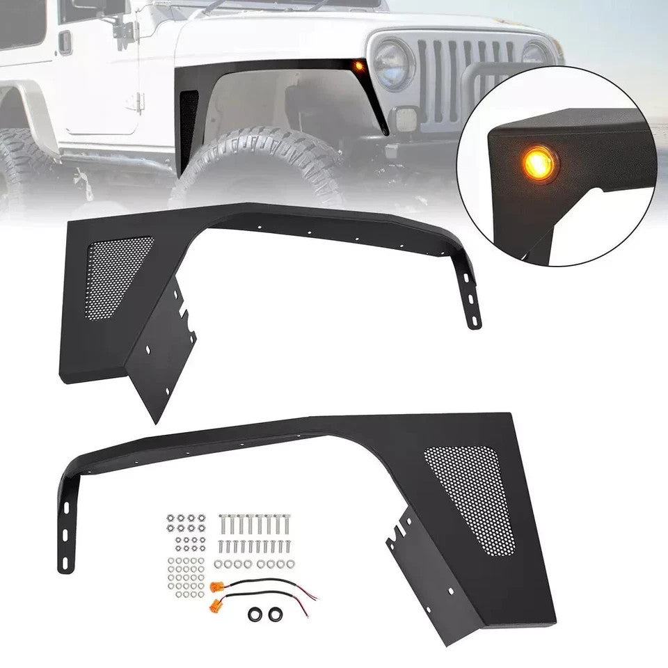 HECASA Steel Fender Flares Armor Guard w/Light for 97-06 Jeep Wrangler TJ
