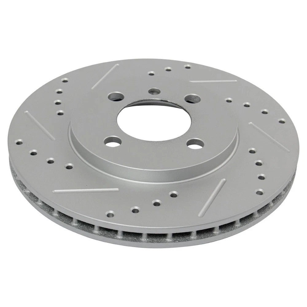 Front Ceramic Brake Pad & Performance Drilled Slotted Coated Rotor New