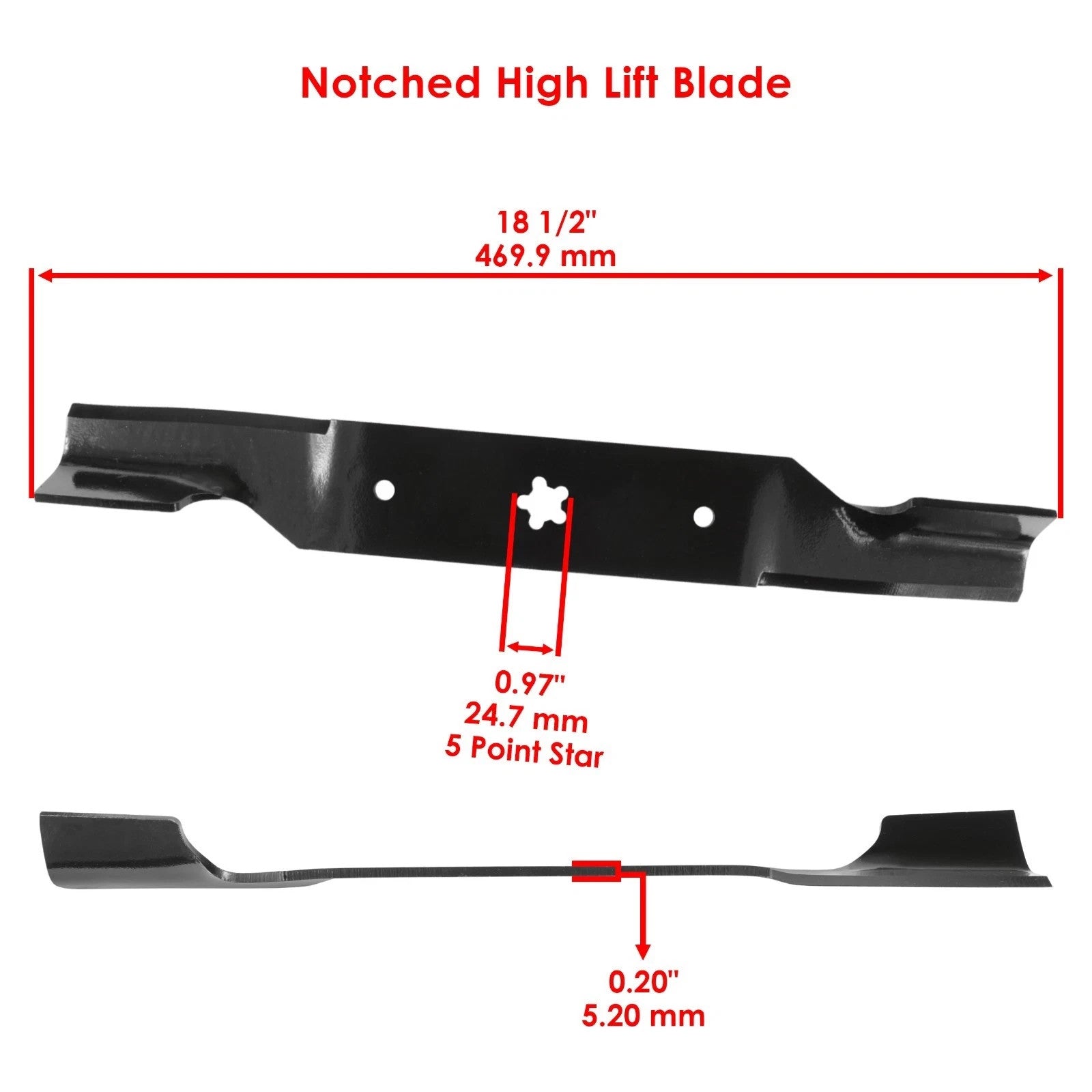 18 1/2 inch x 5 Point Star 54" Deck Notched High Lift Blade For Husqvarna Poulan