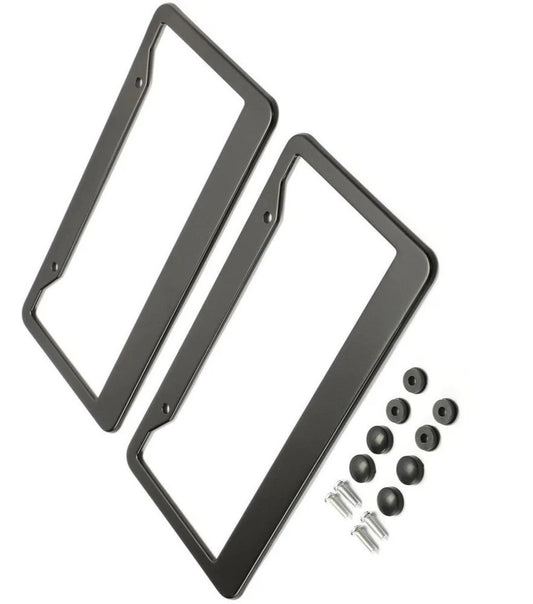 2PCS Stainless Steel Universal Black License Plate Frame Tag Cover Screw Caps