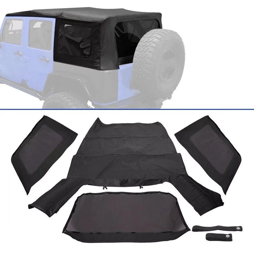 Soft Top For Jeep Wrangler 4Door JK 2007-2009 W/Tinted Windows Black Sailcloth