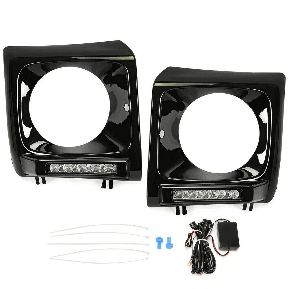 Black Headlight Bezel For 90-18 Mercedes Wagon G500 W463 G63 9040/040 w/ LED DRL