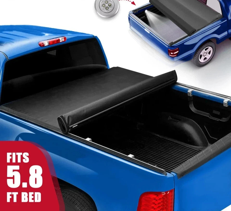 For 2007-2024 GMC Sierra Chevy Silverado 1500 5.8FT Tonneau Bed Cover Roll Up