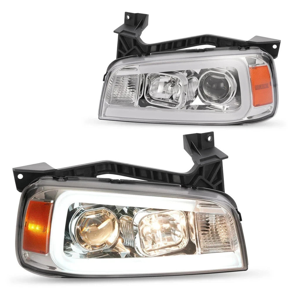 For Dodge Charger 2006-2010 Chrome LED Tube Projector Headlights Headlamps Pair