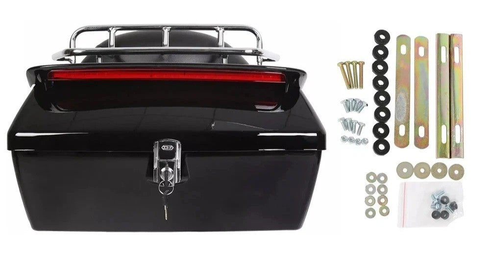 Motorcycle Trunk Tour Tail Box w/ Tail Light & Top Luggage Rack For Honda Harley