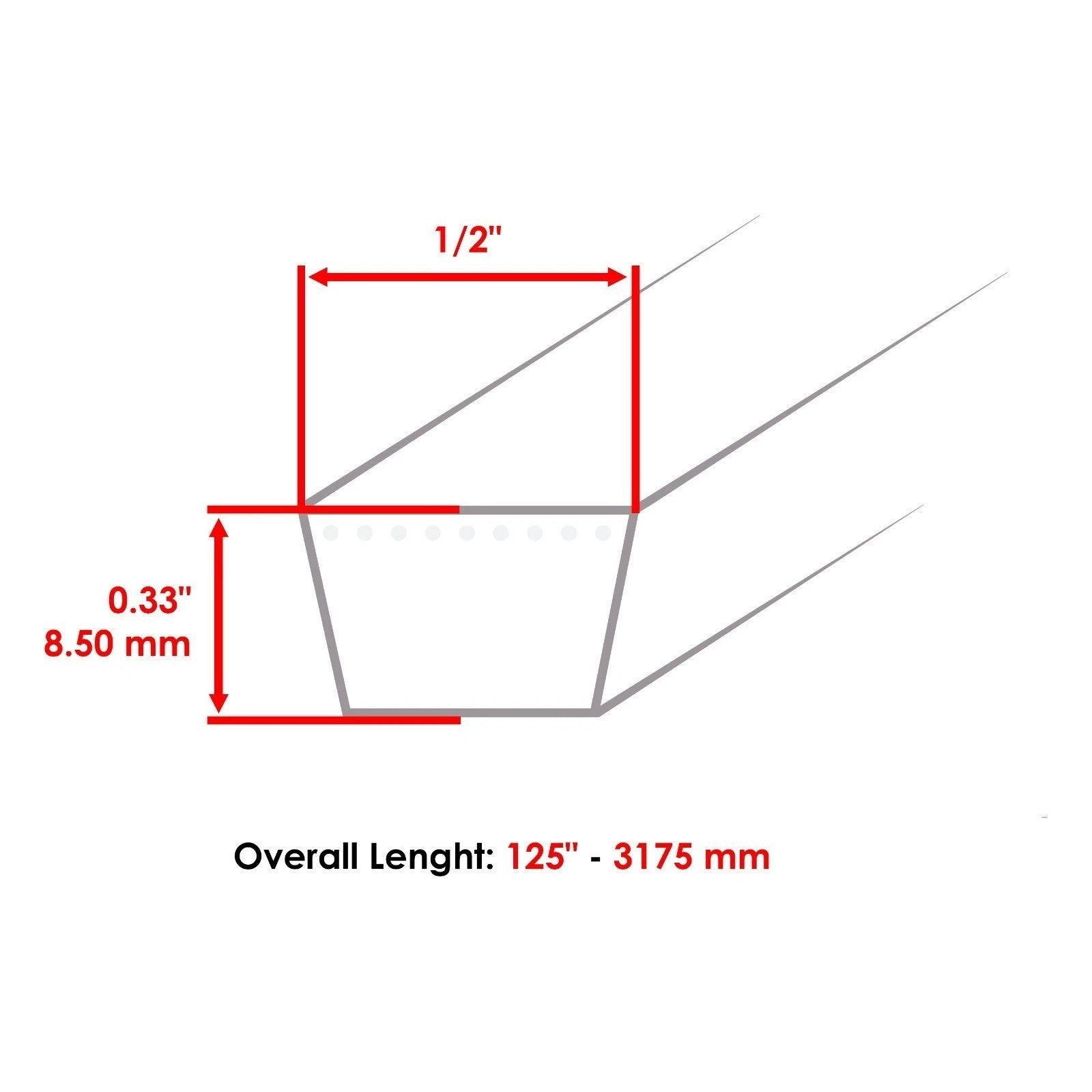 1/2" x 124 1/2" Deck Belt for Troy Bilt Mustan XP 46 Belt 954-04325 754-04325
