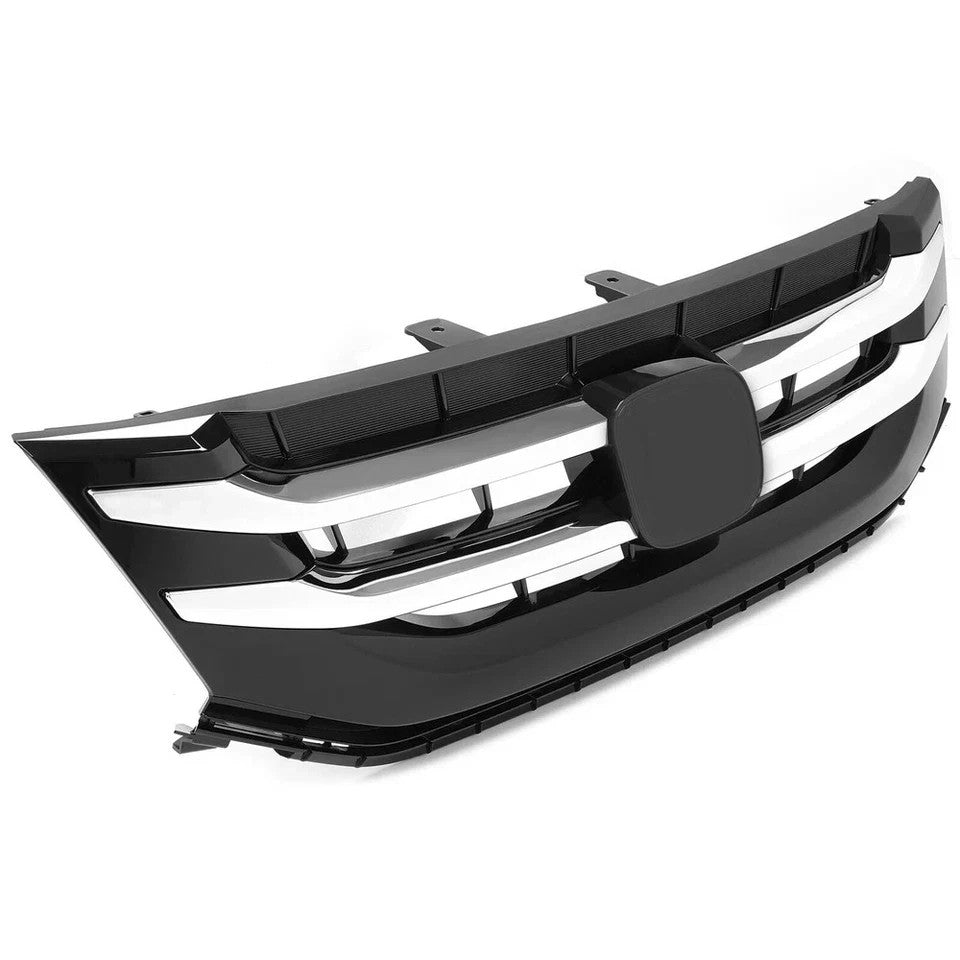 Bumper Upper Grille Fits 2014-2017 Honda Odyssey Black Front Grill W/Chrome Trim