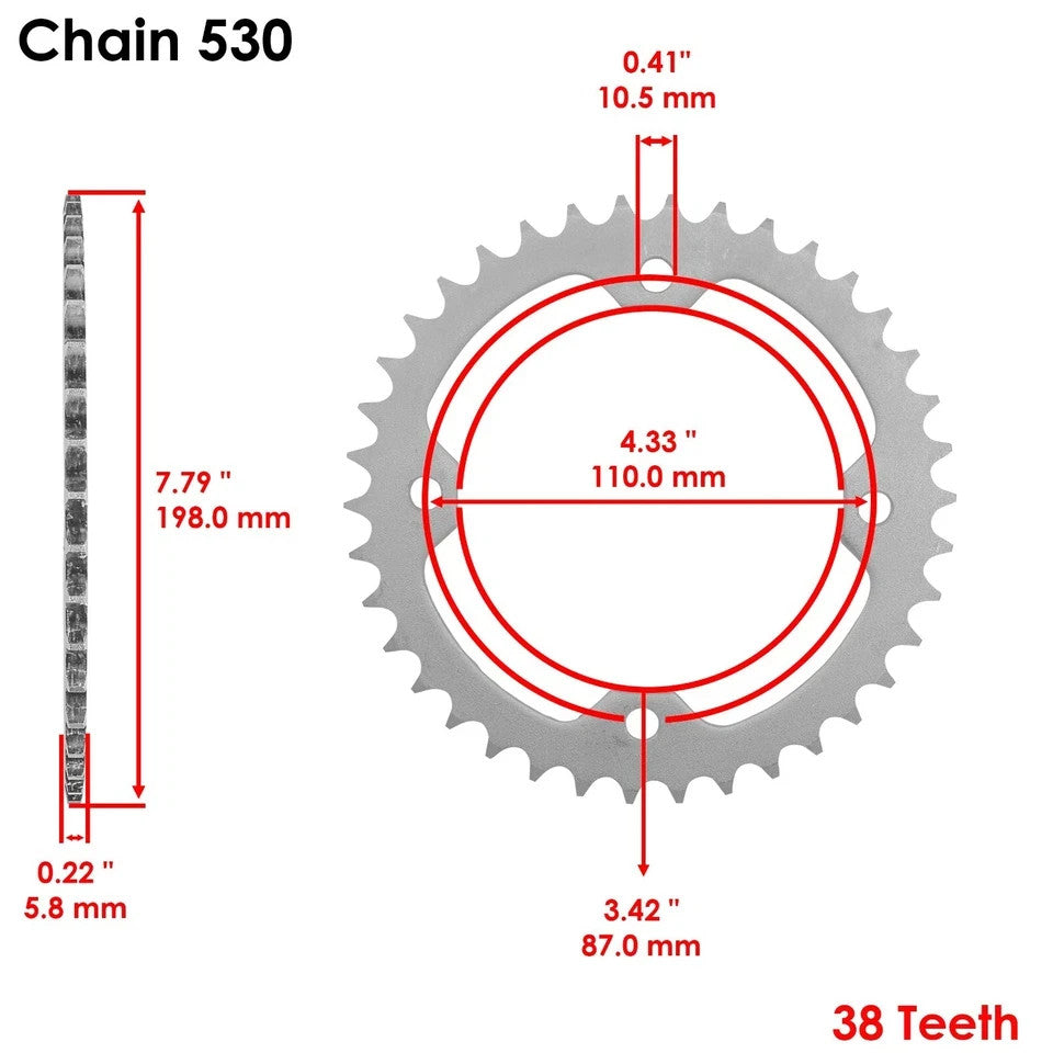 Drive Chain & Sprockets Kit for Yamaha Raptor 700 YFM700R 2006 2007-2016 Gold