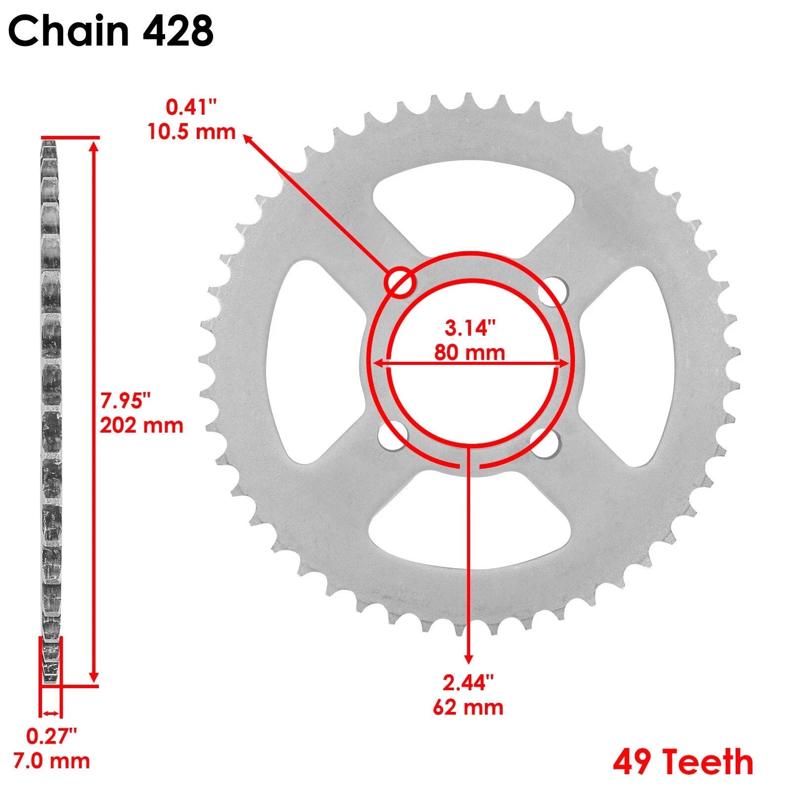 Caltric Drive Chain and Sprockets Kit for Yamaha TT-R125 TTR125E  2002 2003-2010