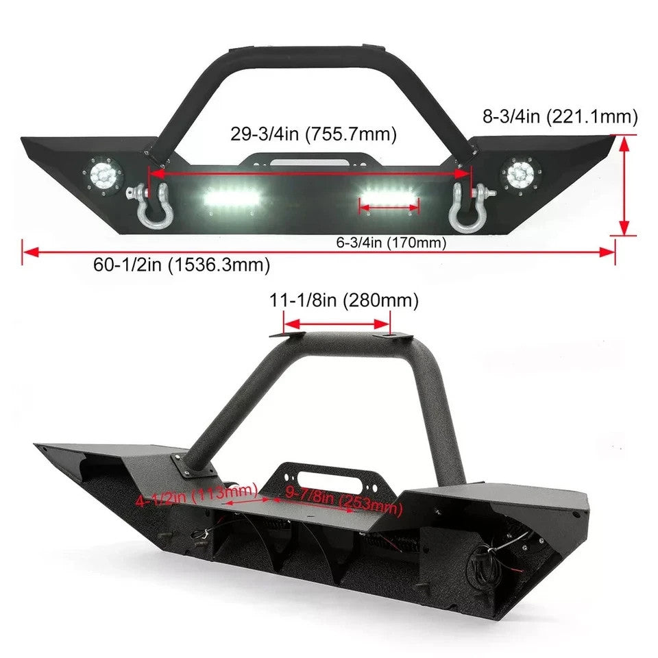 Front Bumper w/LED Lights for Jeep Wrangler JK JL 07-24 2018 Gladiator JT 20-24