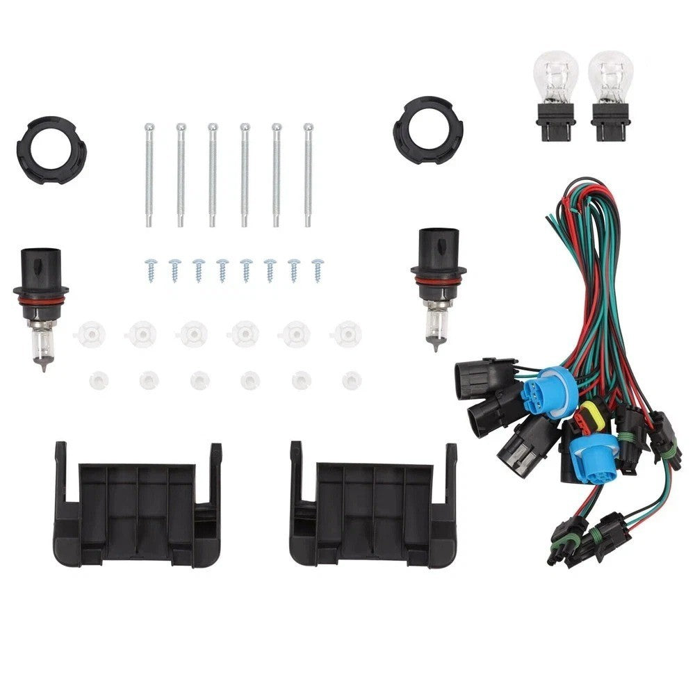Pair Headlight w/Adjusters + Corner Light & Bezel For Peterbilt 375 385 Halogen