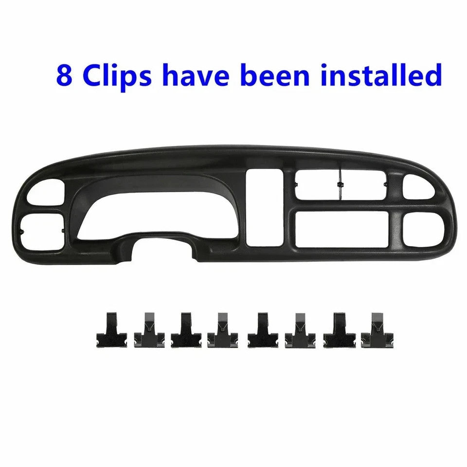 New For 98-02 Dodge Ram Pickup ABS Dash Bezel & Dashboard Cover Overlay W/clips