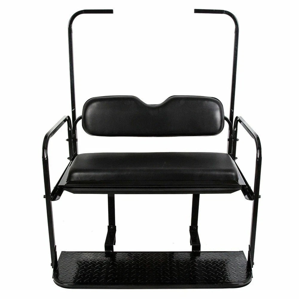For EZGO TXT Model Golf Cart Rear Flip Seat Kit w/Roof Support Black Cushion Pad