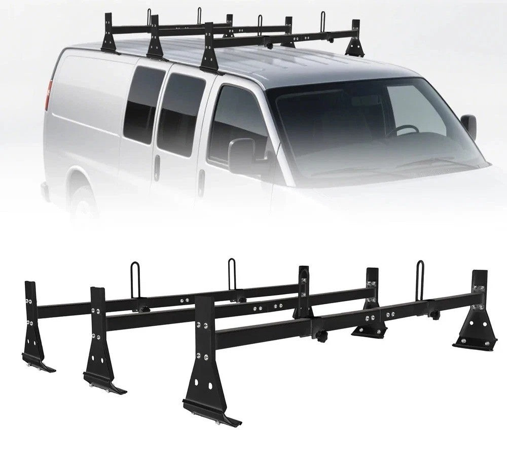 Ladder Roof Racks Steel Black Rack For Chevy Express Fullsize Van 3 bar 1996-On