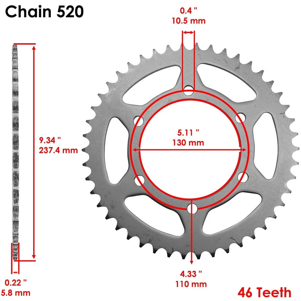 Red O-Ring Drive Chain & Sprockets Kit for Yamaha FZ6 2004 05 06 07 2008 2009