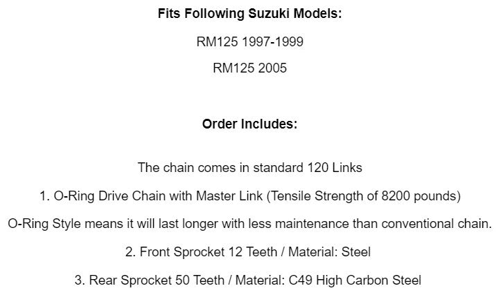 Gold O-Ring Drive Chain & Sprockets Kit for Suzuki RM125 1997 1998 1999 2005