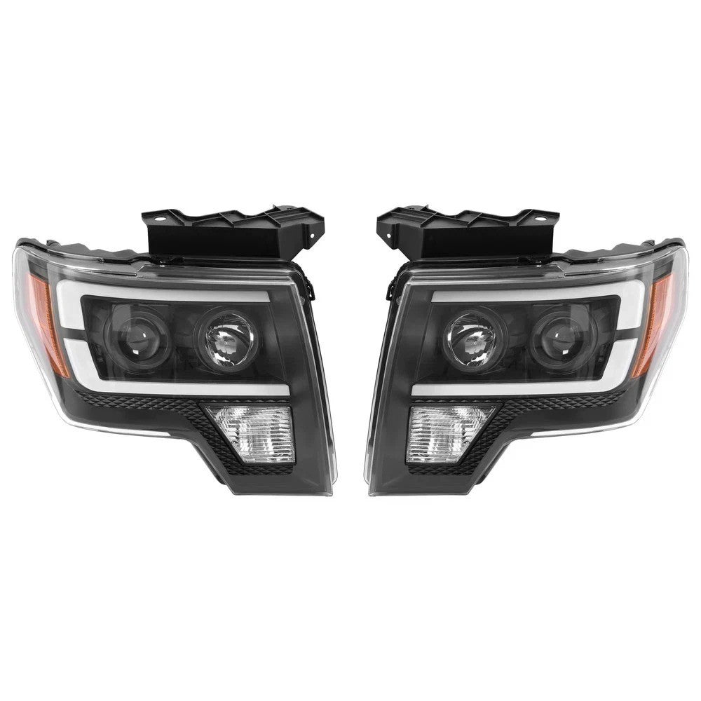 Pair Black Projector Factory Halogen Headlights W/LED DRL For Ford F150 2009-14