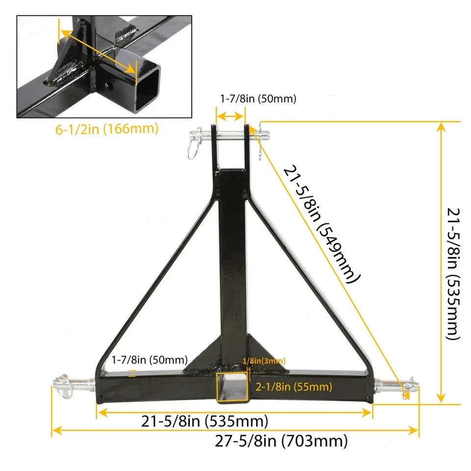 HECASA 3 Point 3 PT Trailer 2" Receiver Hitch Adapter Tow Drawbar CAT 1 Tractor