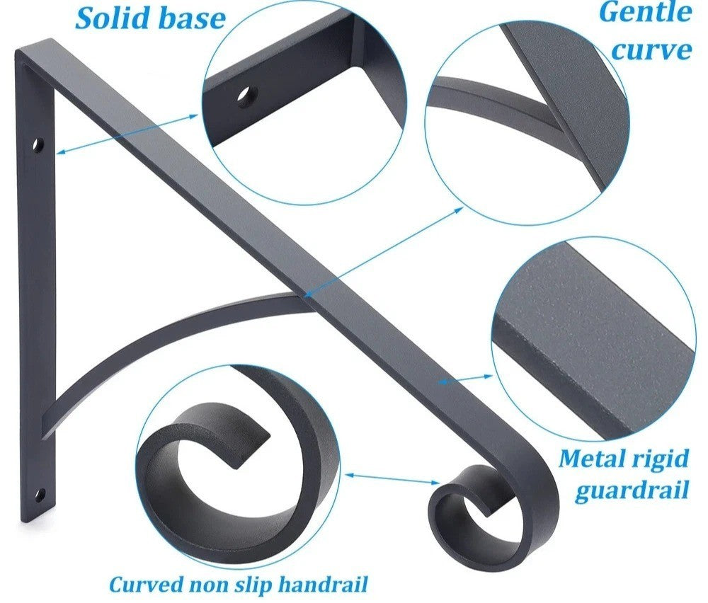 HECASA Steel Handrail Railing for 1-2 Steps Wall Mount Step Hand Rail Grab Bar
