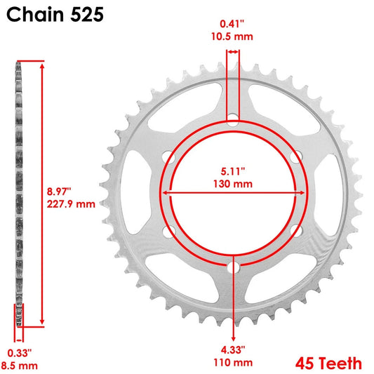 Caltric Rear Wheel Chain Sprocket for Yamaha FZ-09 2014 2015 2016 2017 45 Teeth