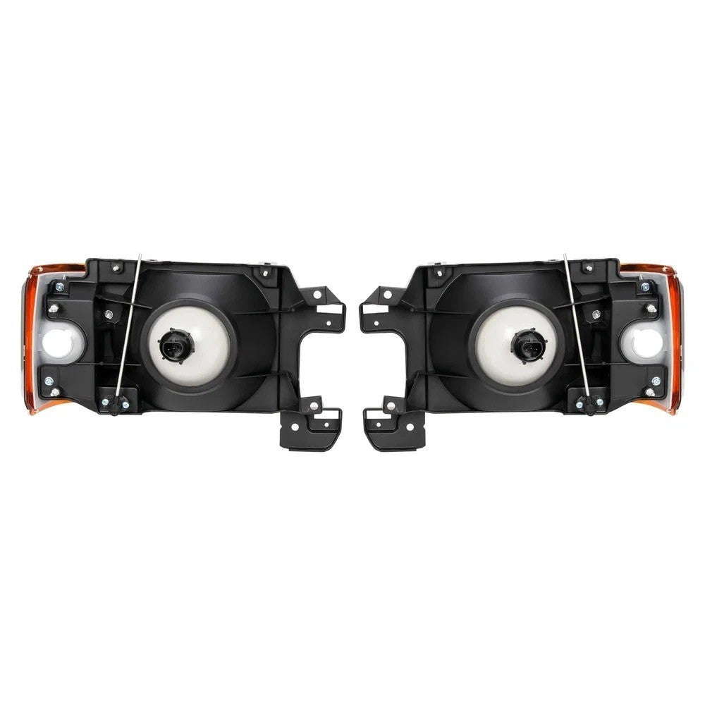 For Ford Bronco F150 F250 Truck 1987-1991 Headlights Chrome Trim Headlamps Pair