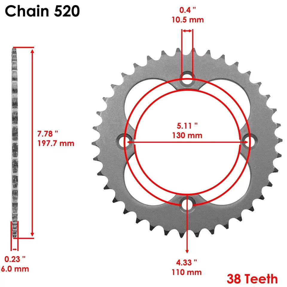 Red O-Ring Drive Chain & Sprockets Kit for Honda TRX450R Sportrax 450 2004 2005
