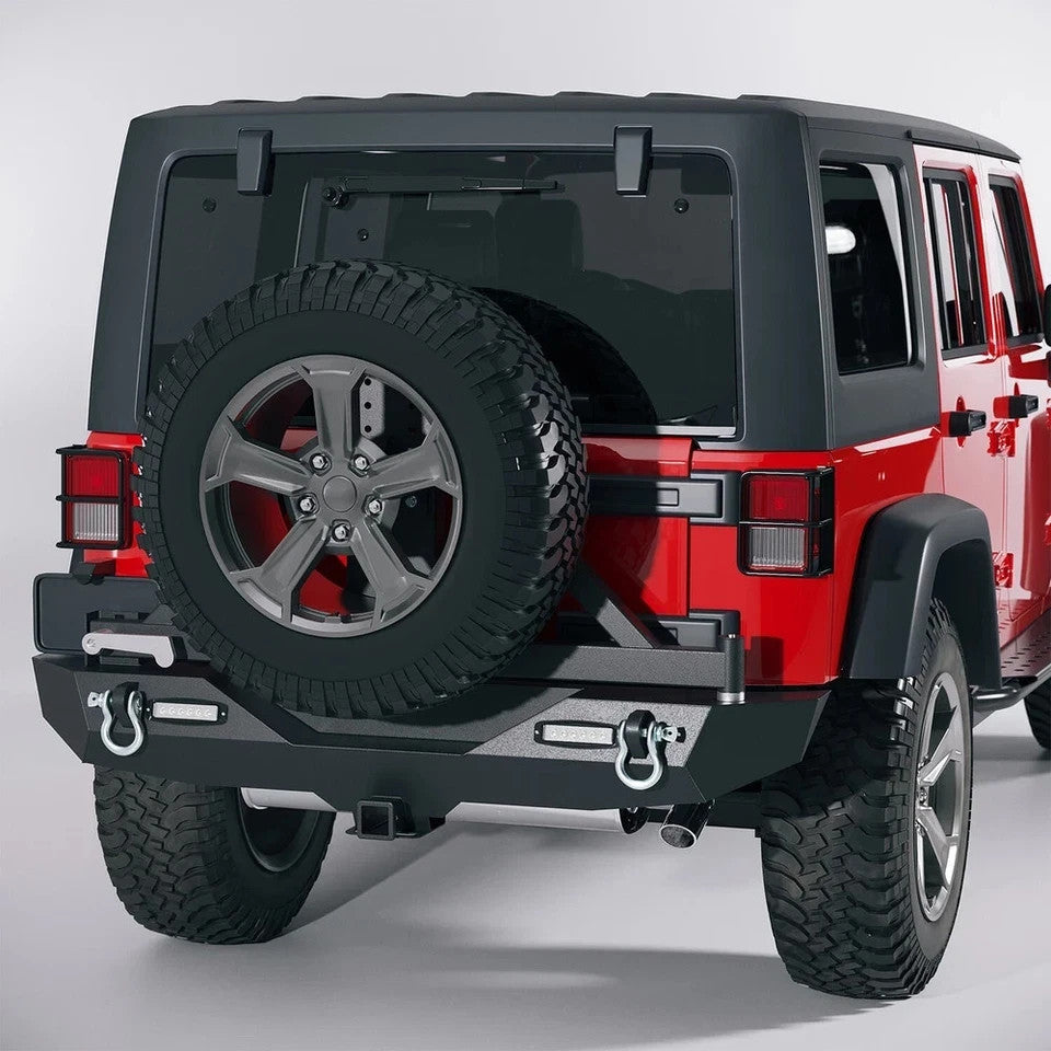 Rear Bumper w/ Tire Carrier LED Lights for Jeep Wrangler JK Unlimited 2007-2018