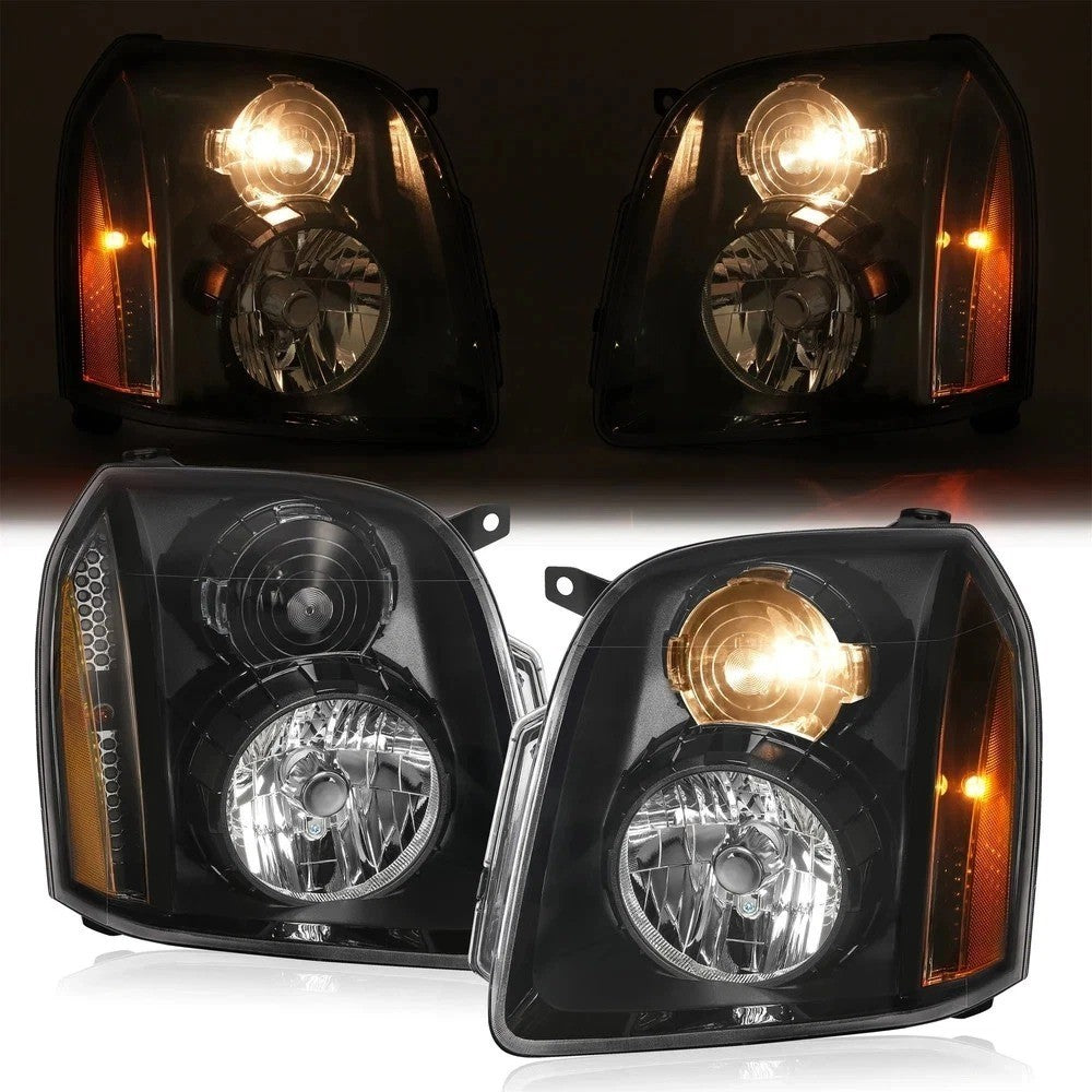 For GMC Yukon XL 1500 Denali 2007-2014 Black Housing Headlights Assembly LH+RH