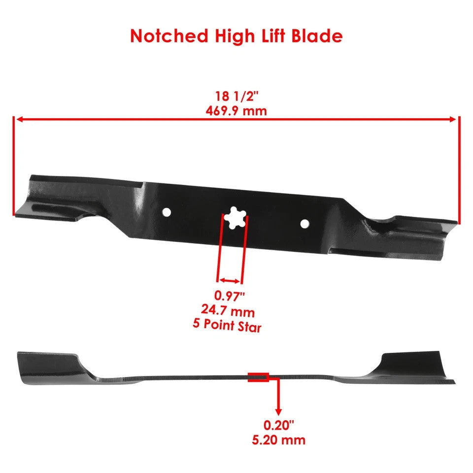 18 1/2 inch x 5 Point Star 54" Deck Notched High Lift Blade For Husqvarna Poulan