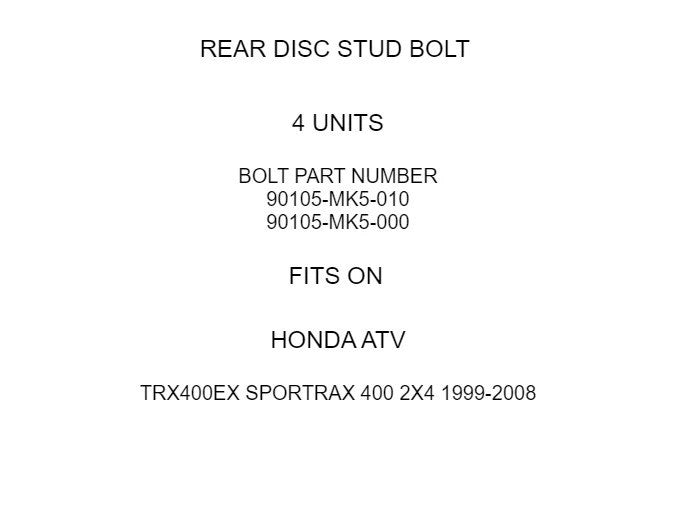 Rear Disc Stud Bolt for Honda TRX400EX Sportrax 400 2X4 1999 2000 2001 2002-2008